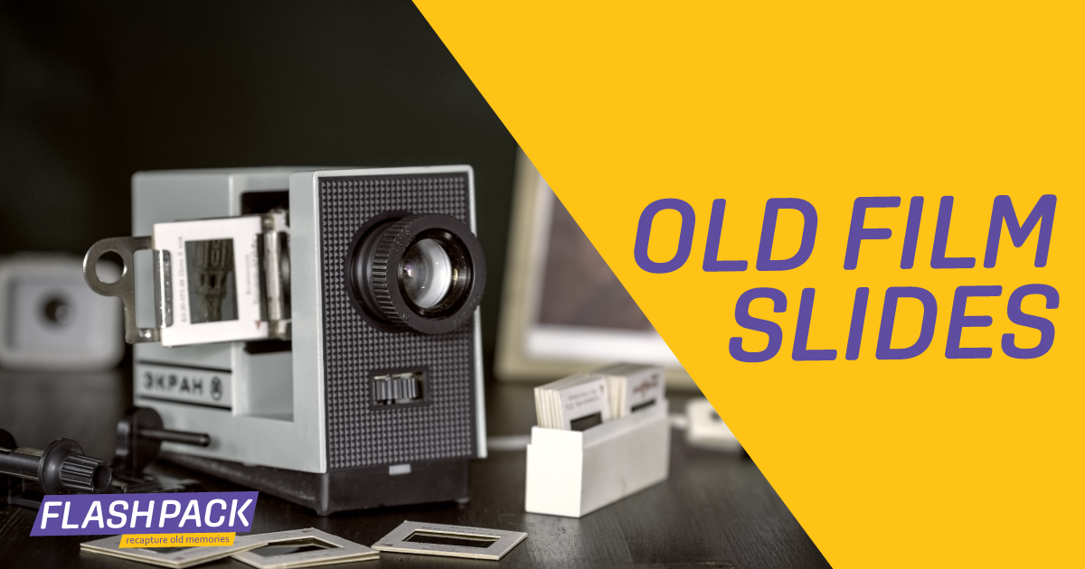 Old film slides and a slide projector — FlashBack Digital